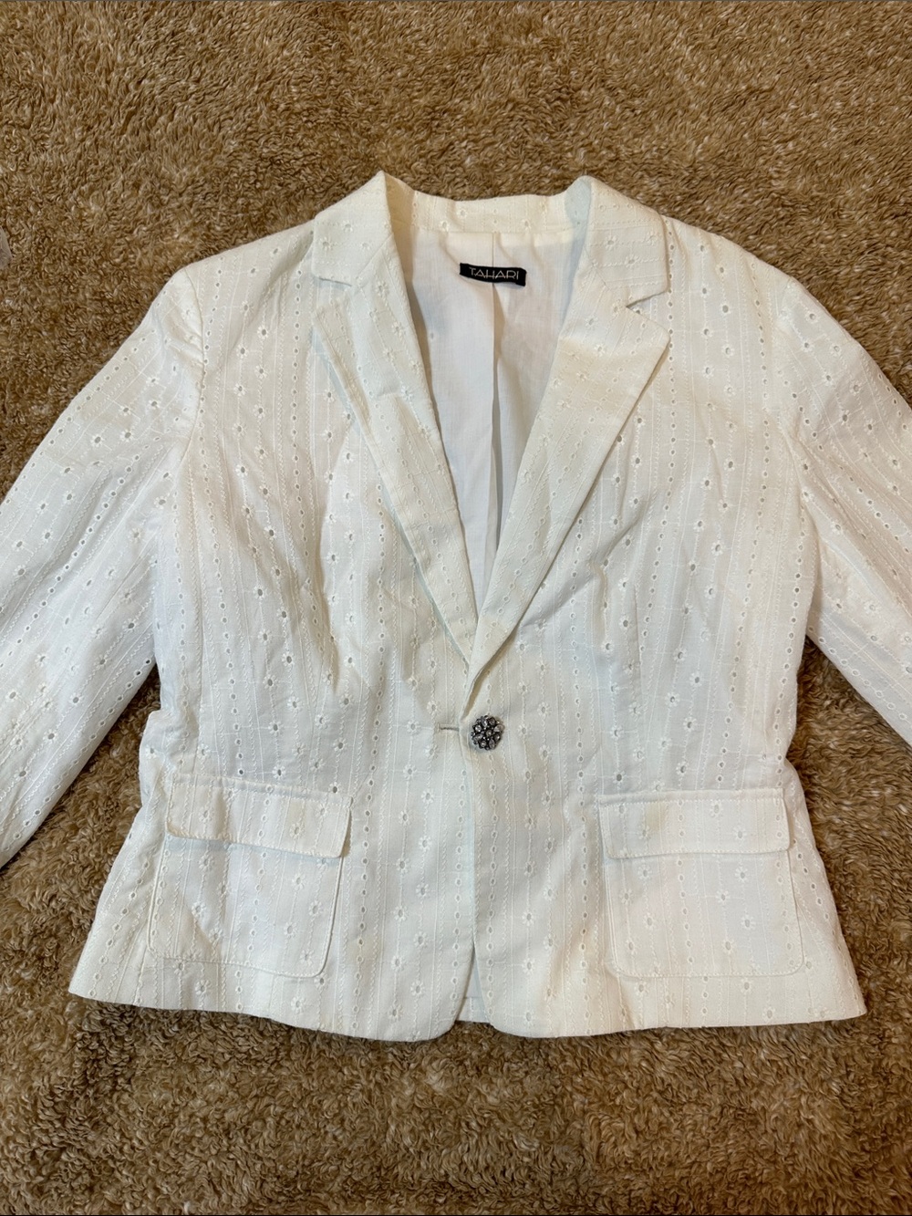 Tahari White Eyelet Single-Button Blazer